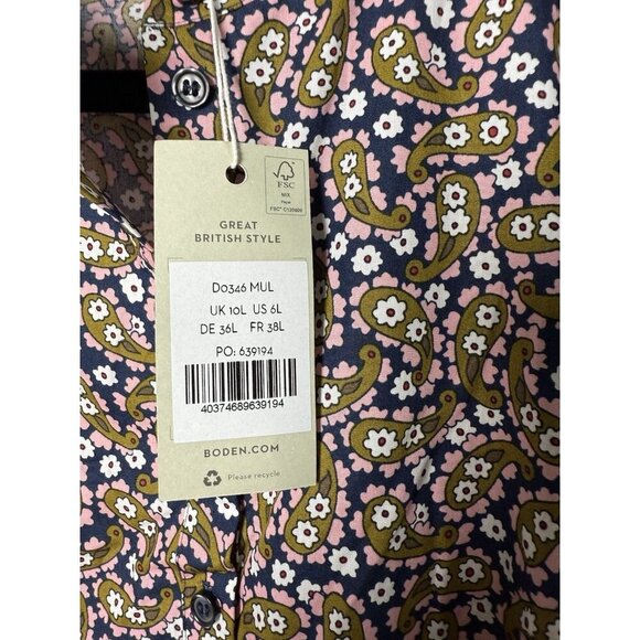 Boden Tiered Floral Paisley Print Tie Waist Shirtdress 6L DO346 NWT - Picture 8 of 14